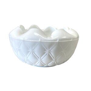 Indiana Glass White Milk Glass Bowl Quilted Diamond Star 6" Dish